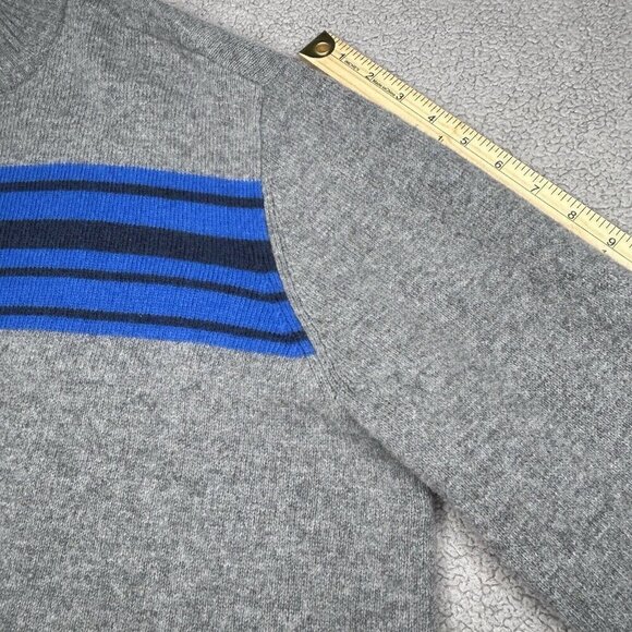Eddie Bauer Mens Sweater Extra Large Quarter Zip Wool Gray Blue Stripe 1/4 Zip - Picture 9 of 13